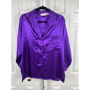 80s Victoria’s Secret Gold Label Purple Satin Pajama Top Small Quilted Collar